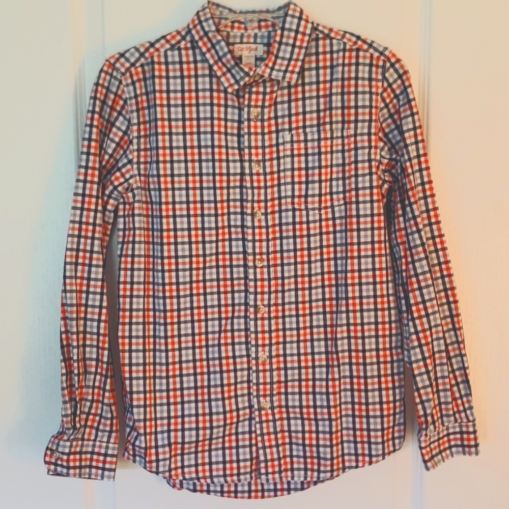 Cat and Jack Boys Button-down Long‎ Sleeve Orange and Blue Check Shirt